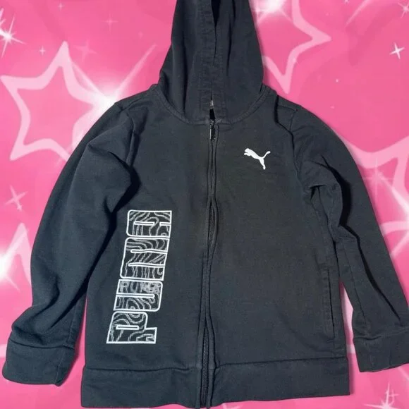 Puma Kids Black 2-Piece Sweatsuit Set | Zip-Up Hoodie & Sweats (Size 6) - Picture 3 of 8